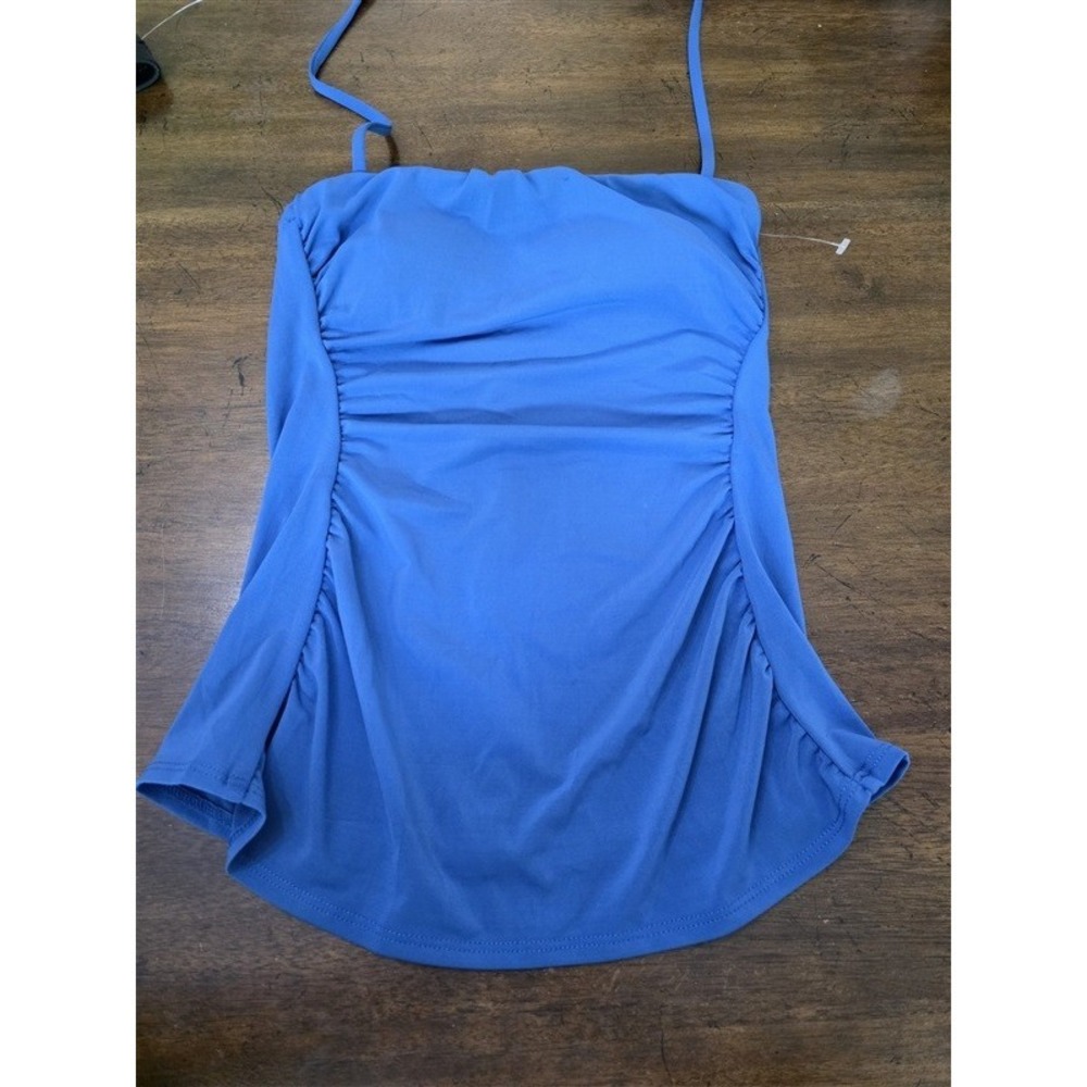 NWT Robin Piccone M Solid Blue Halter Bandeau Tankini Swim Top 126453